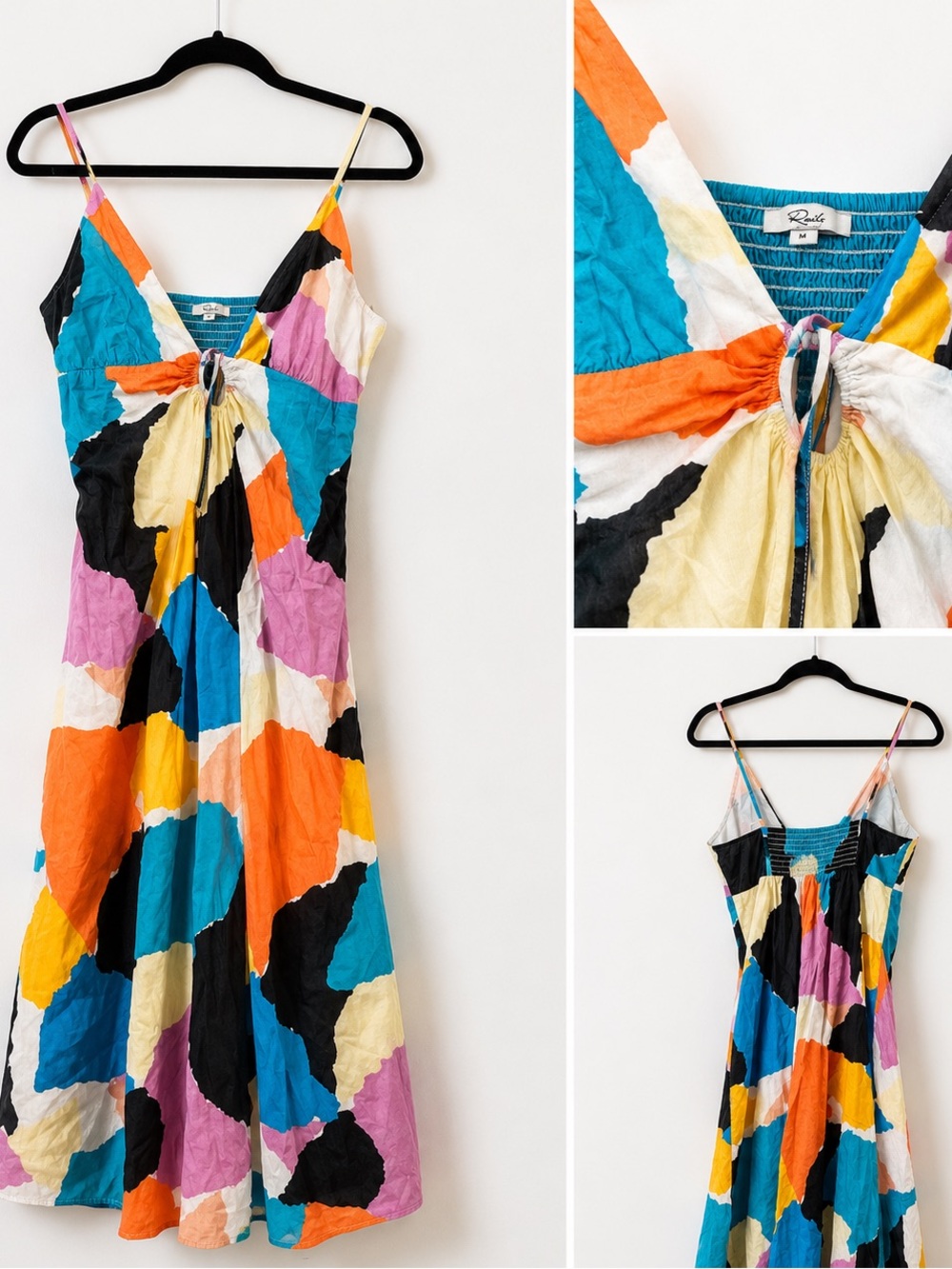 Rails Bright Multi-Color Patchwork Tie-Front Dress